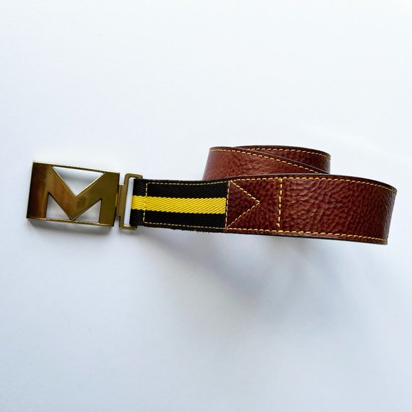 ✨3 for $15✨ M Monogram Brown Leather Belt with Gold Metal M Clasp - Picture 4 of 14